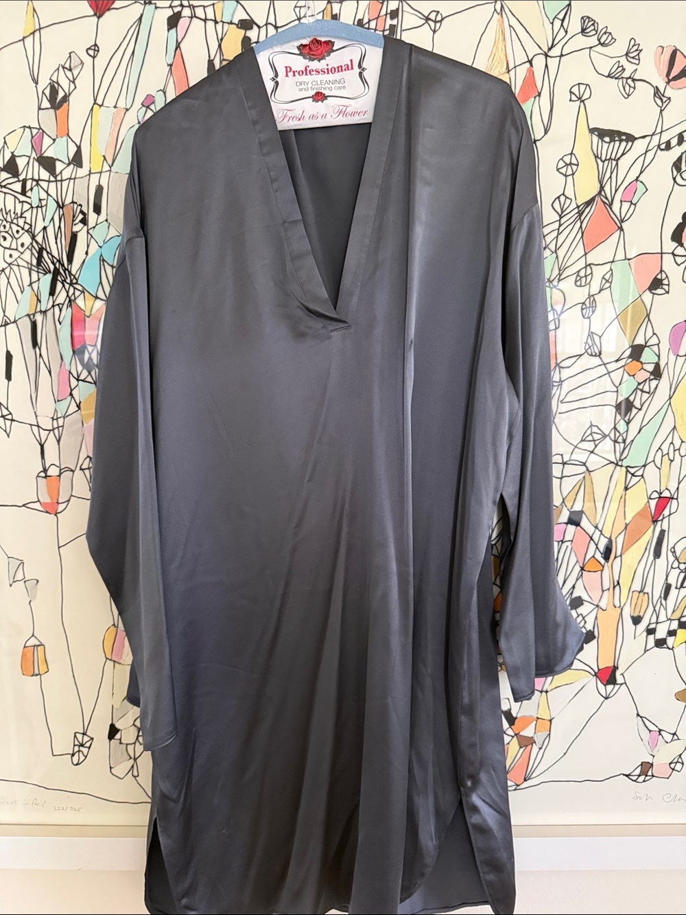 Vince Charcoal Gray Silky V-Neck Tunic